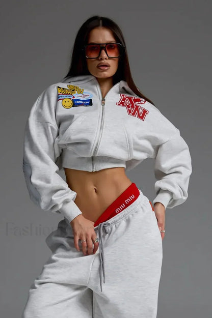 Motorcycle Print Zip-Up Hoodie