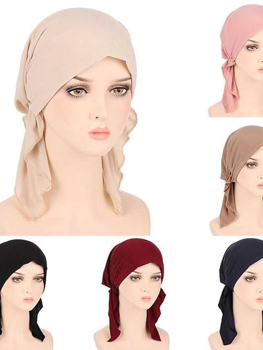 New Elastic Solid Color Wrap Head Scarf Hats Muslim Turban Bonnet For Women Inner Hijab Hat Fashion Female Turbantes Caps for Women
