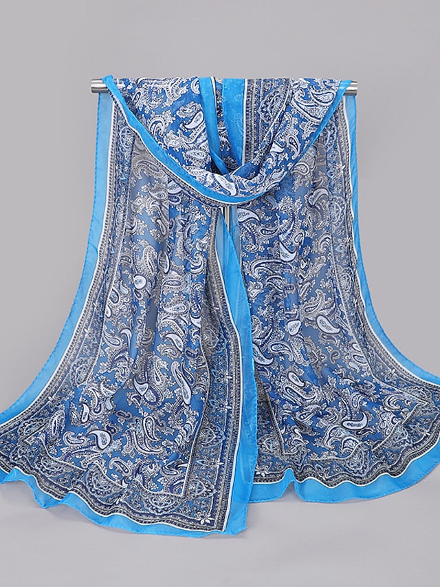 Spring And Summer New Waist Drum Flower Printed Chiffon Long Silk Scarf for Women
