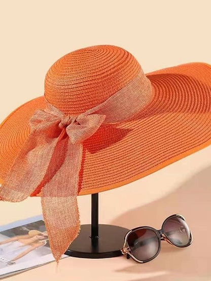 Ladies Summer Ribbon Hats Elegant Straw Hats For Women Beach Seaside Vacation Foldable Sun Hat Sun Floppy Visor for Women