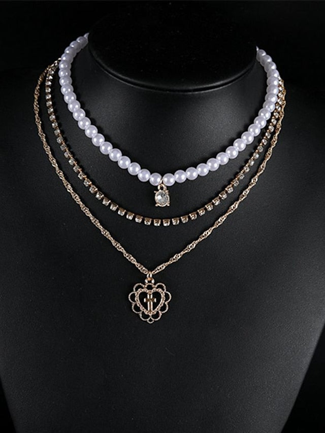 3pcs Pendant Necklace Layered Necklace For Daily Beach Alloy Classic Heart for Women