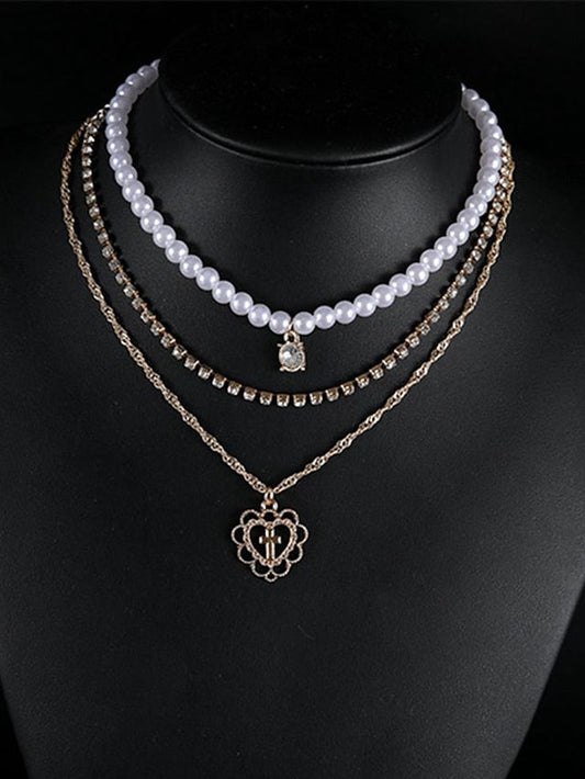 3pcs Pendant Necklace Layered Necklace For Daily Beach Alloy Classic Heart for Women