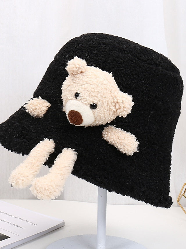 Hat Bucket Hat Black Pink khaki Outdoor Daily Weekend Splice Bear Comfort Warm for Women