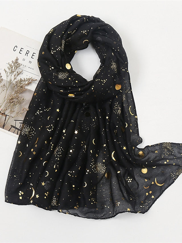 Plain Bronzing Gold Star Sky Viscose Shawl Scarf Lady Soft Shimmer Long Muslim Hijab 180*80Cm for Women