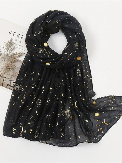 Plain Bronzing Gold Star Sky Viscose Shawl Scarf Lady Soft Shimmer Long Muslim Hijab 180*80Cm for Women