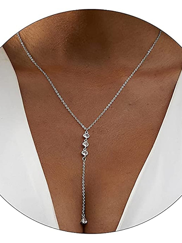 1PC Necklace 14K Gold Plated Zircon Y Lariat Necklaces Long Drop CZ Pendant Y Necklace for Women Dainty Diamond Chain Necklace Fashion Jewelry for Women
