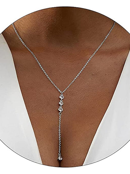 1PC Necklace 14K Gold Plated Zircon Y Lariat Necklaces Long Drop CZ Pendant Y Necklace for Women Dainty Diamond Chain Necklace Fashion Jewelry for Women