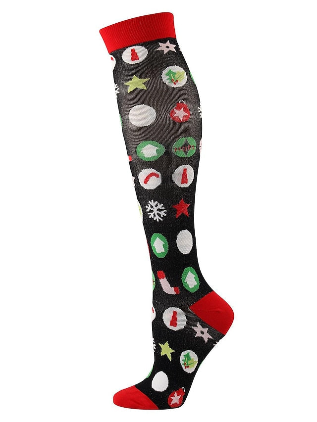 Unisex Knee High Socks Christmas Gift Cycling / Bike Multi Color Spandex Nylon Sporty Casual Classic Warm Cute Sports 1 Pair for Women