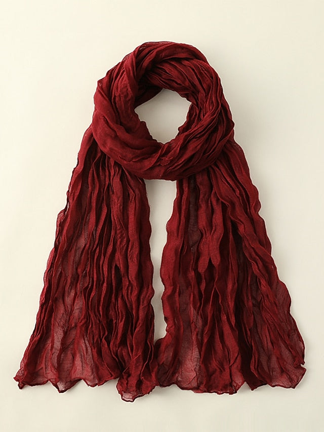 1pcs New Thin Pleated Women Scarf Hijabs Plain Color Girls Scarfs Ladies Shawl Wrap Headband Soft Warm Scarves for Women