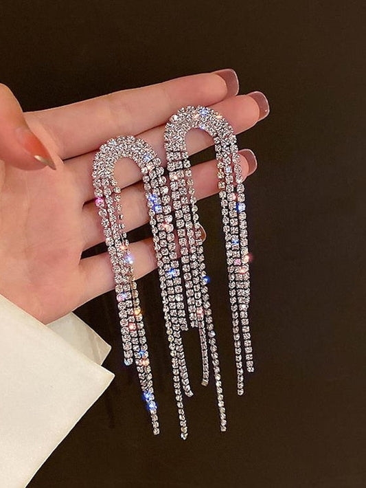 Rhinestone Tassel Decor Drop Earrings for Women