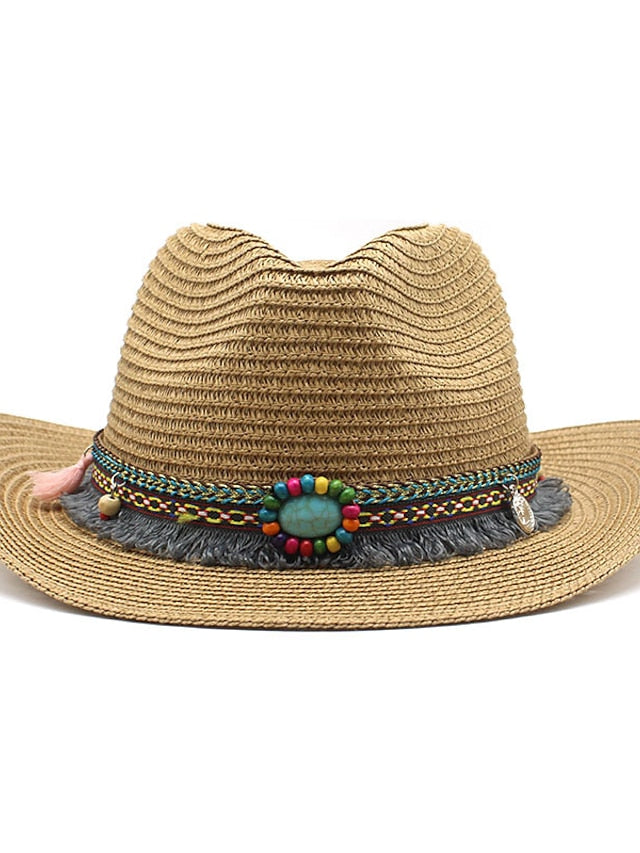 1pcs Elegant Tassel Beach Hats For Women Holiday Hats Ladies Sun Hat Summer Straw Hats Foldable Travel Couple Cowboy Visor Hat for Women