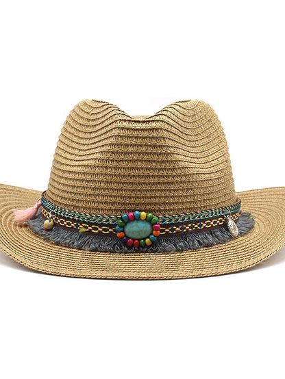 1pcs Elegant Tassel Beach Hats For Women Holiday Hats Ladies Sun Hat Summer Straw Hats Foldable Travel Couple Cowboy Visor Hat for Women