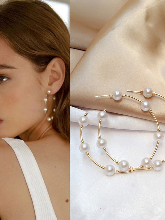 1 Pair Hoop Earrings For Birthday Prom Date Stainless Steel Beads Fashion for Women