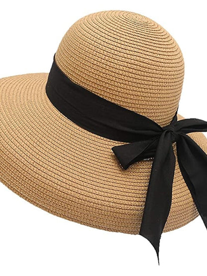 1 pcs Straw Sun Hat Summer Beach Hat UV UPF Wide Brim Straw Hat Foldable for Travel for Women