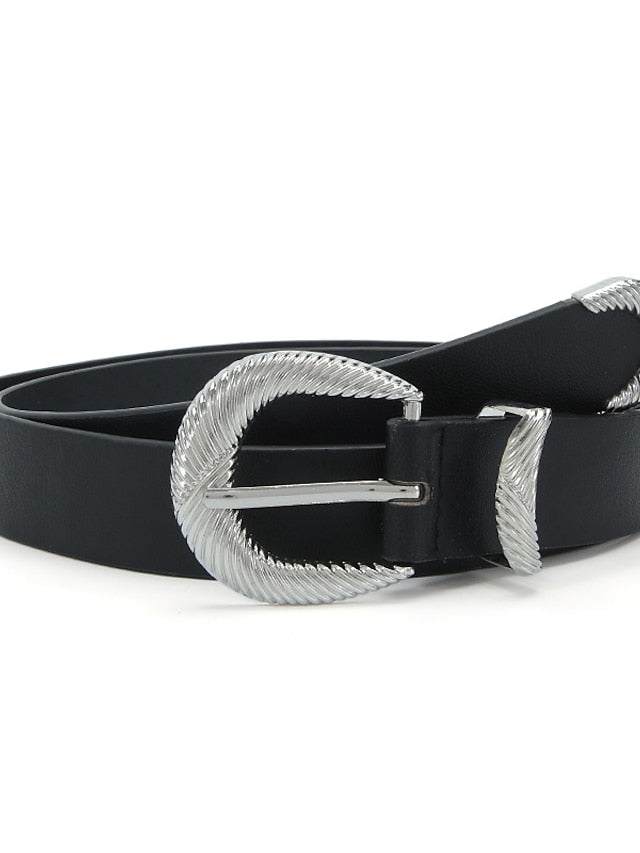 Unisex PU Buckle Belt PU Leather Prong Buckle D-ring Classic Casual Party Work Black White Pink Brown for Women
