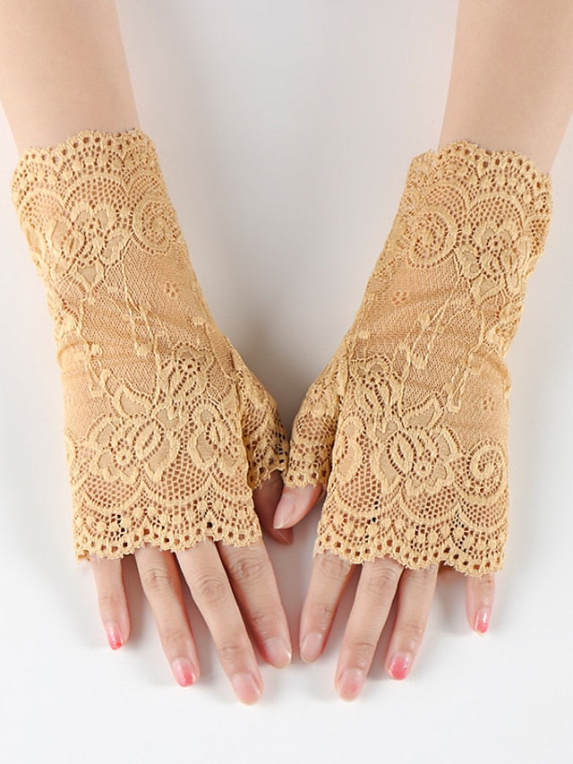 Fingerless Gloves Formal Party / Evening Daily Solid / Plain Color Lace Simple Style Sweet Wedding Casual / Daily 1 Pair for Women