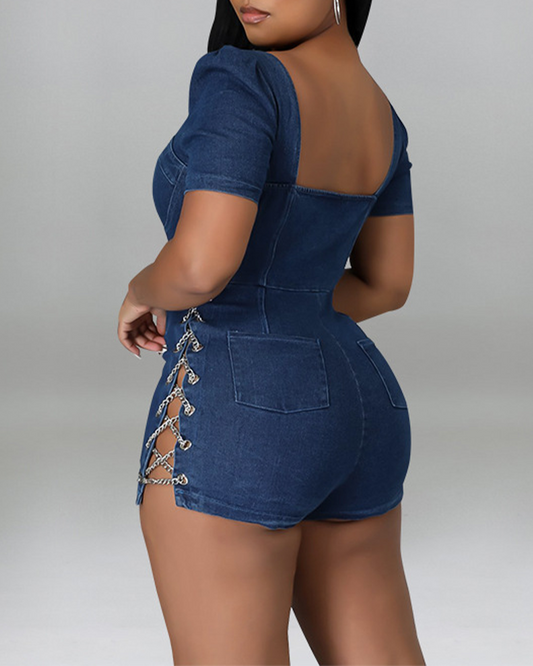 Zipper Denim Jumpsuit