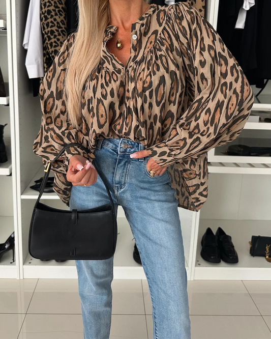 Leopard Print Loose Long-Sleeve Shirt