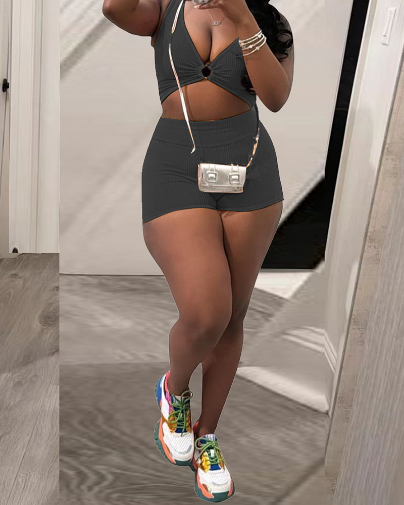 Casual Overalls Shorts Set