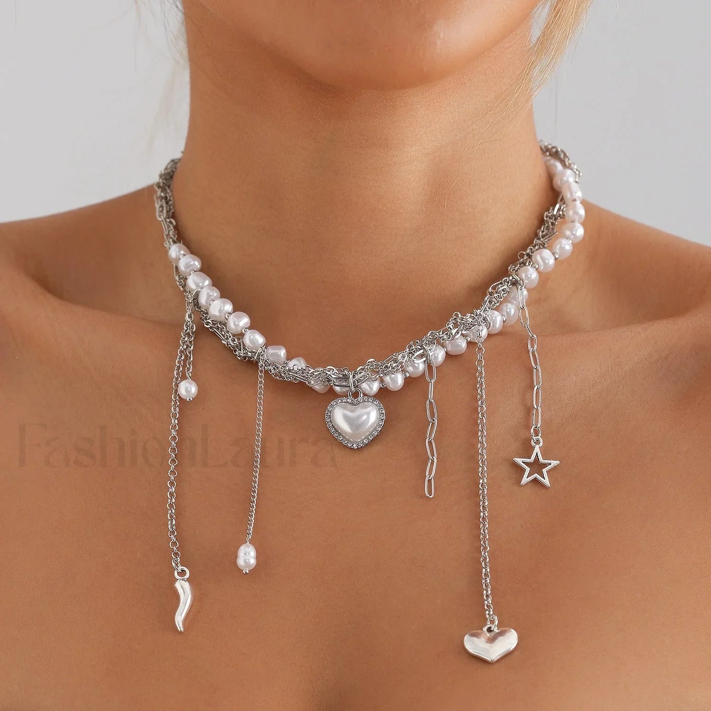Multi-layer Tassel Pearl Star Pendant Necklace