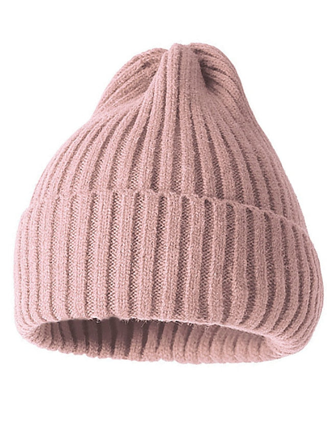 Hat Beanie / Slouchy Winter Hats Green Pink Khaki Outdoor Street Dailywear Knit Pure Color Windproof Comfort Warm for Women