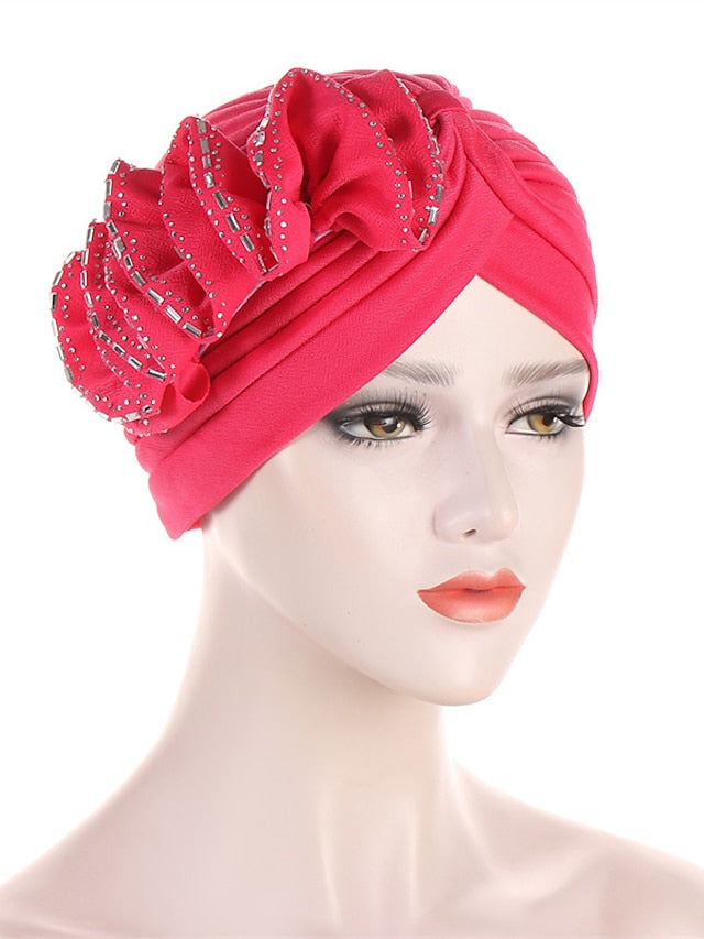 Lastest Flower Turban Bonnet for Women Muslim Hijab Headscarf Cap Wedding Party Headwear Turbante African Headtie for Women