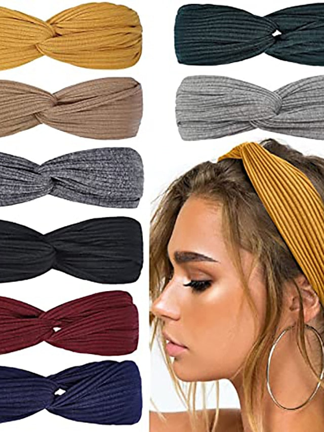 Women Twist Knotted Boho Stretchy Hair Bands Cross Turban for Women