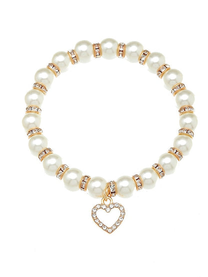 1PCS Heart Pearl Reinstone Shiny Luxury Elegant Bracelet Jewelry Gold For Wedding Party Evening Gift Mother's Day Festival for Women
