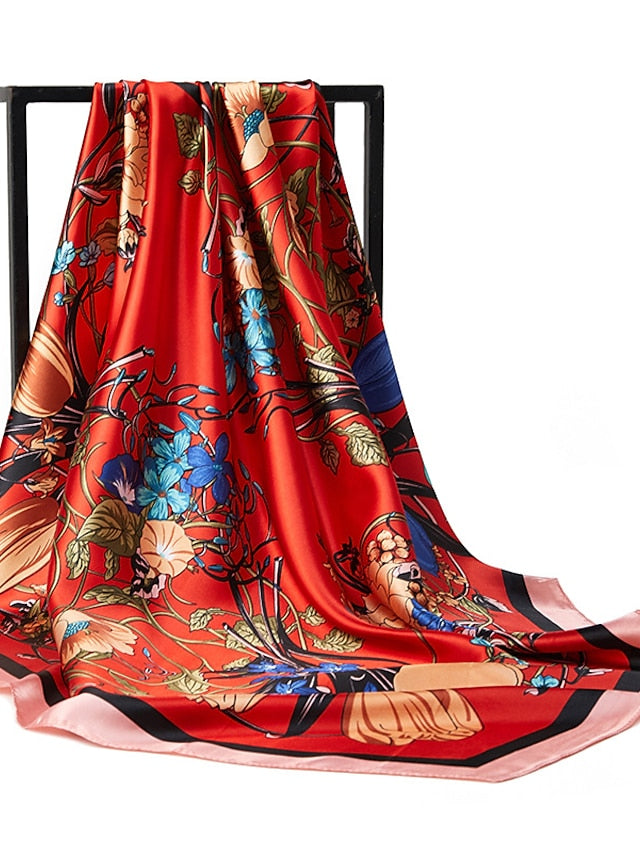 New Sunscreen Headcloth Thin Style 90X90CM Beach Kerchief Flower Print Square Scarves Fashion Muslim Shawls for Women