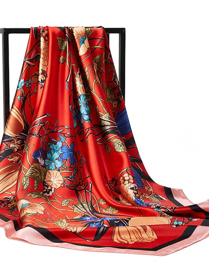 New Sunscreen Headcloth Thin Style 90X90CM Beach Kerchief Flower Print Square Scarves Fashion Muslim Shawls for Women