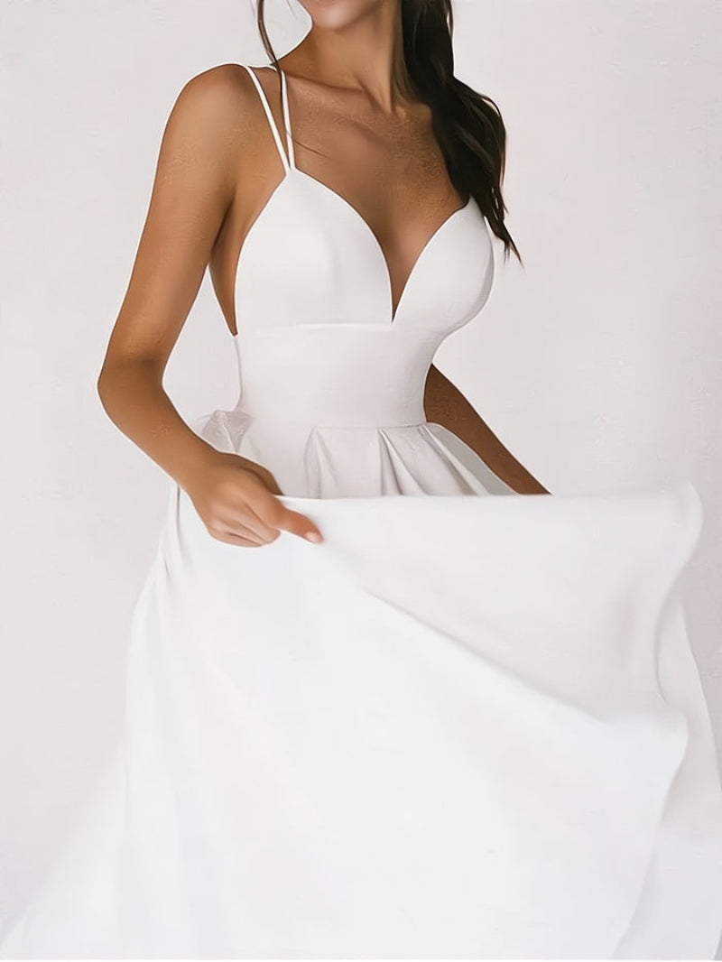 Vestido elegante de mujer con escote en V y cintura ceñida para invitada de boda | Ideal para primavera/verano