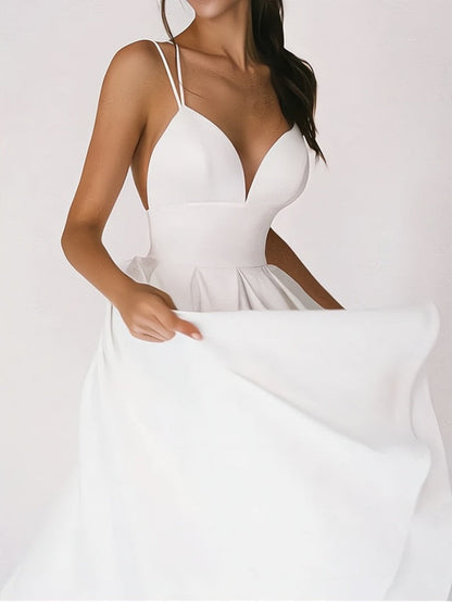 Vestido elegante de mujer con escote en V y cintura ceñida para invitada de boda | Ideal para primavera/verano
