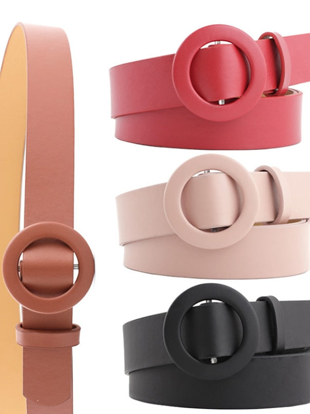 Unisex PU Buckle Belt PU Leather Sliding Buckle O-ring Casual Classic Party Daily White Black Pink Red for Women