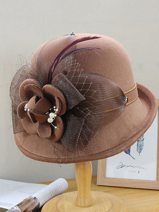 Party Hat Party Wedding Special Occasion Flower Flower Wine Camel Hat Black Gray Fall Winter Spring for Women