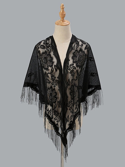 1 PC Solid Color New Spring Summer Breathable Loose Hollow Shawl Women Fashion Tassel Scarf Beach for Travel Vacation for Women