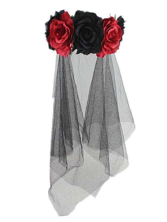 christmas party hair accessories headband simulation rose flower black mesh carnival headband for Women