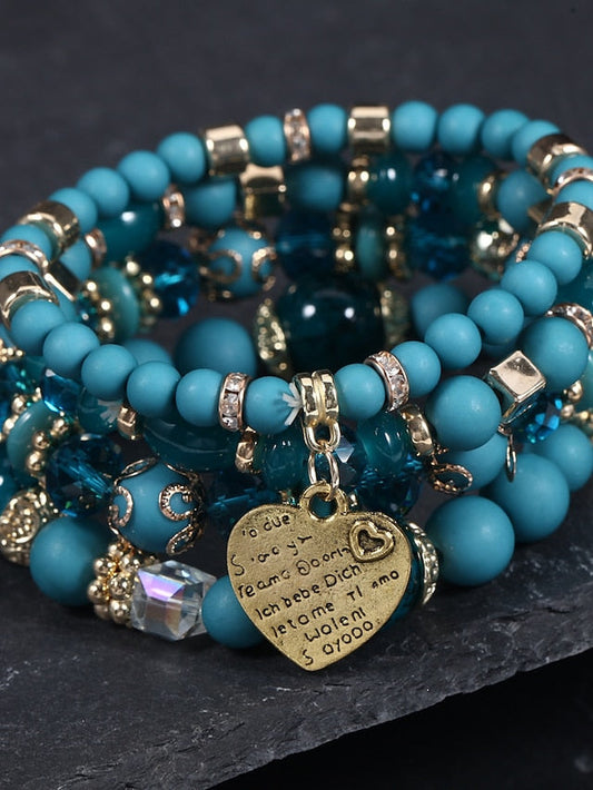 4PCS/Set Bead Bracelet Layered Heart Candy Bohemian Acrylic Bracelet Jewelry Blue For Daily Beach for Women