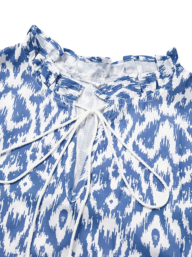 A Line Dress Maxi long Dress Purple Half Sleeve Print Ruched Print Spring Summer V Neck Casual Vacation  3XL for Women