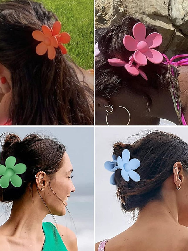 1pc Hair Claws Hair Clip For Street Daily Holiday Flower Handmade Plastic Green Blue Orange for Women