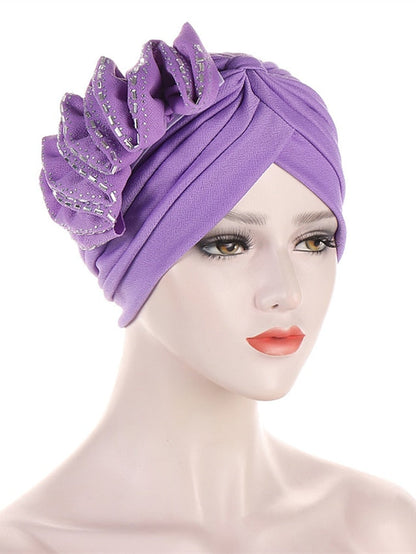 Lastest Flower Turban Bonnet for Women Muslim Hijab Headscarf Cap Wedding Party Headwear Turbante African Headtie for Women