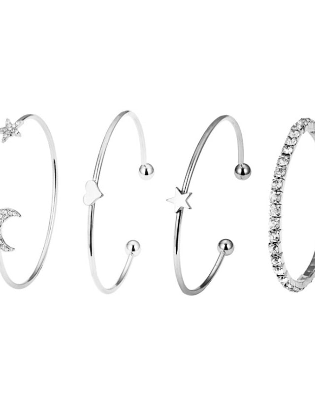 4pcs/set Layered Moon Star Luxury Rhinestone Bracelet Jewelry Gold For Daily Festival for Women