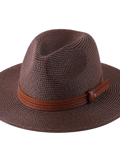 1pcs New Panama Soft Shaped Straw Hat Summer Women/Men Wide Brim Beach Sun Cap Uv Protection Fedora Hat Head Circumference 56-58cm for Women