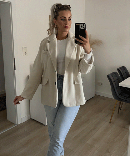 Women's Trendy Beige Blazer with Pockets and Buttons | Great for Everyday Wear