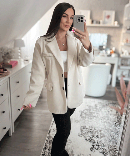 Women's Trendy Beige Blazer with Pockets and Buttons | Great for Everyday Wear