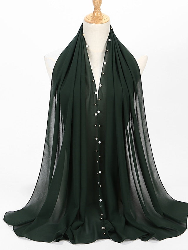 Bubble Chiffon Scarf Plain Shawls Golded Beaded Pearl Scarf Women Hijab Muslim Scarf for Women