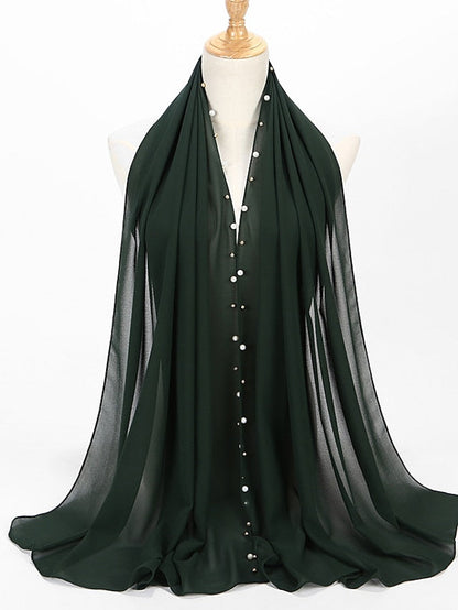 Bubble Chiffon Scarf Plain Shawls Golded Beaded Pearl Scarf Women Hijab Muslim Scarf for Women