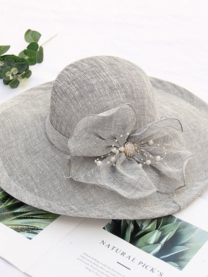 Party Hat Party Wedding Street Bowknot Flower Yellow Gray Hat Pink Khaki Fall Summer Sun Hat for Women