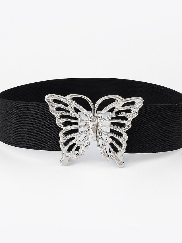 Wide Belt Nylon Metal Bucke Bow Decor Formal Casual Party Daily Silver Gold for Women