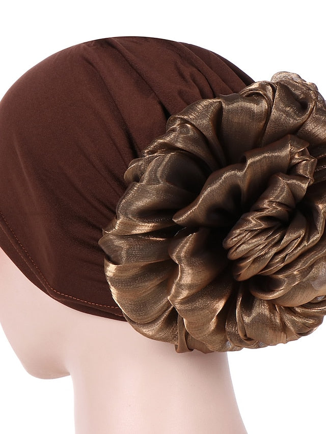 1pcs Women Floral Solid Hat Flower Stretchy Turban Bonnet Ladies Bandanas African Head Wrap for Women