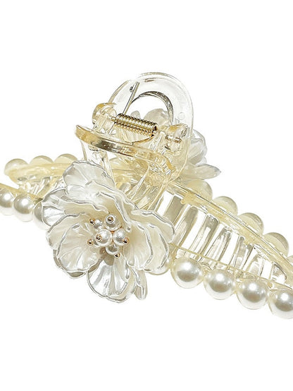 Hair Claw Clips with Shell-based Imitation Pearl Flowers French Plastic Claw Clip Stylish Hair Claw Non Slip Hair Clip Clamps Styling Accessories for Women Girls for Women